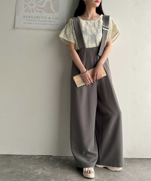 大人のおしゃれ度ワンランクアップ。チュールフラワーコード刺繍半袖Tシャツ ce1260429