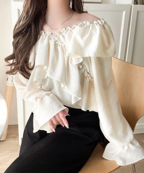 【mily bilet】大人の甘さがちょうどいい♪オフショル2wayキャンディースリーブカシュクールブラウス（長袖） mi1019127