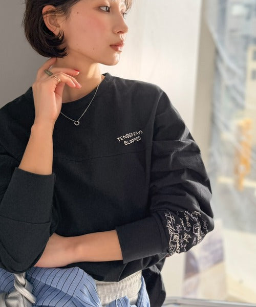 《JaVaジャバコラボ》袖を通せば、あなたも輝く。コットン100％刺繍胸元切り替えドルマンロンTEE（長袖） jv1260620