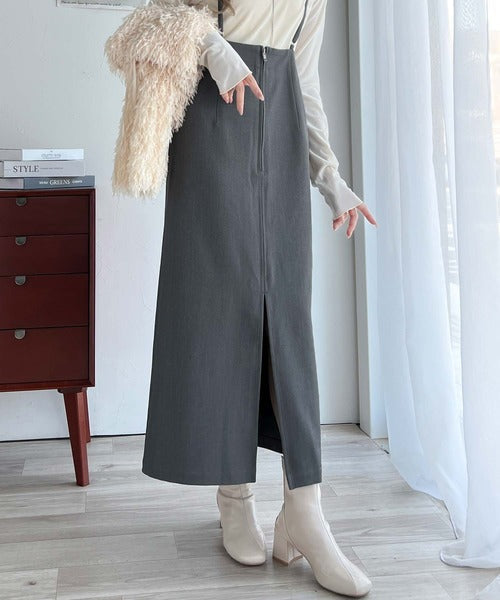 女性らしい上品シルエット。前後2wayサスペンダー付きタイトスカート（ロング丈・セットアップ可） ce1240047