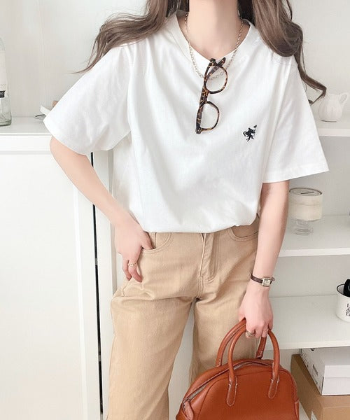 《Javaジャバコラボ》【sustaina+】大人の上級シンプル。滑らか綿100％ワンポイント刺繍Tシャツ jv1260113