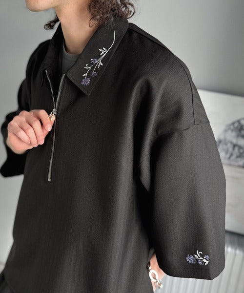 「高見え確定。」刺繍デザインジップシャツ／Embroidered Design Zip Shirt co1010043