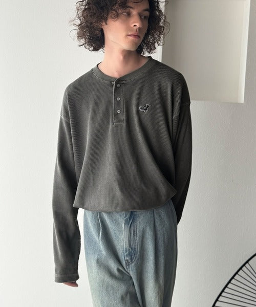 【Classical Origin】「リラックス感、こなれ感。」ピグメント加工サーマルヘンリーネックTシャツ（長袖）/Pigment-Dyed Thermal Henley T-Shirt co1150051