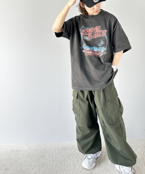 《JAVA ジャバコラボ》トレンドのヴィンテージ感が魅力。コットン100%グラフィックプリントピグメントビッグTシャツ jv1029051