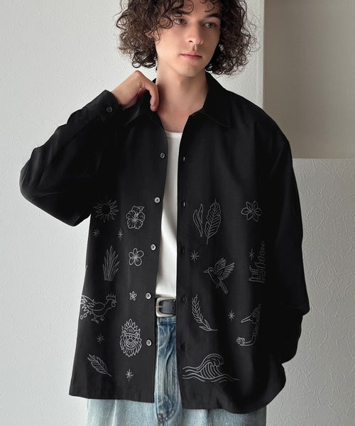 【Classical Origin】刺繍で魅せる存在感。オリジン刺繍キャンプカラーシャツ／Origin Embroidered Camp Collar Shirt co1150053
