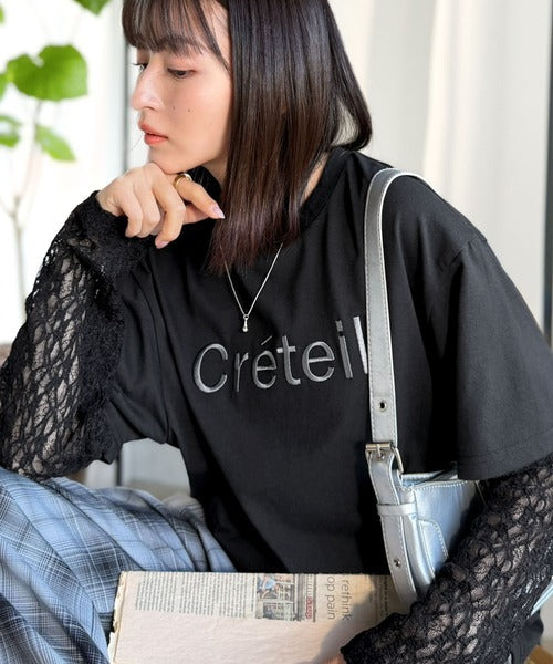 レースでカジュアルの中に女性らしさをプラス!レイヤード風レース袖ドッキングTシャツ（レース柄アソート） ce1010561