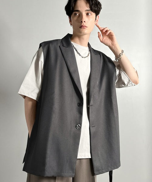 「日常をアップデート。」ピークドラペル仕様エレガントセミロングベスト／Peak Lapel Elegant Semi-Long Vest co1010009