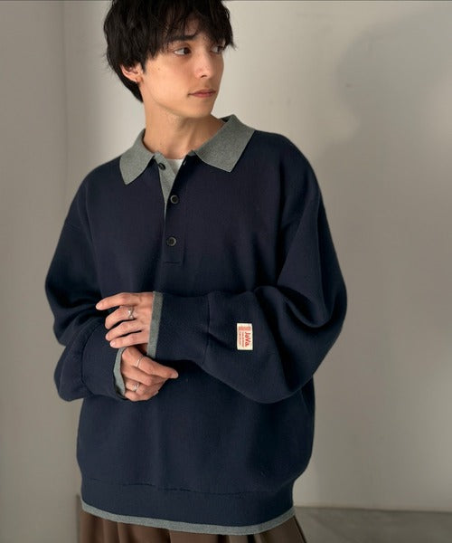 《JaVaジャバコラボ》襟元で差をつける、大人の装い。ミラノリブ配色ニットポロシャツ jo1020005