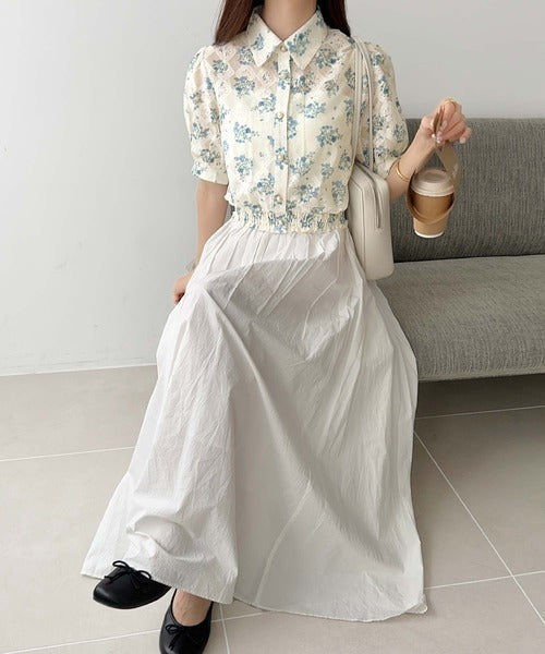 【mily bilet】スタイルアップ効果抜群♪花柄シアーレースショート丈ブラウス mi1139058