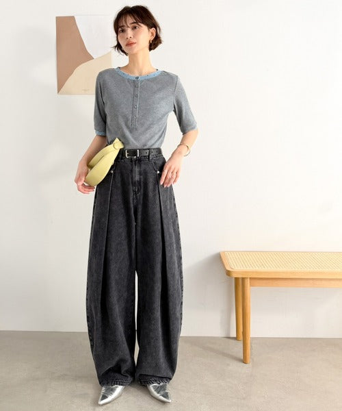 《JaVaジャバコラボ》頑張らない日の“正解ボトム”。フロントタックハイウエストコクーンデニムパンツ jv1400007