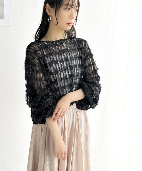 【mily bilet】上質なフェザー素材が生み出す。ふんわり感が魅力の前後2WAYシアーフリンジチュールカーディガン（長袖） mi1019070