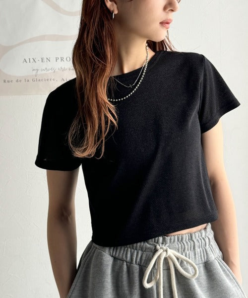 さりげなく輝くラメが主役。ラメ入りショート丈Tシャツ（半袖） ce1110124