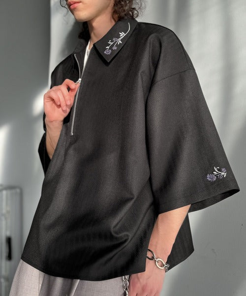 「高見え確定。」刺繍デザインジップシャツ／Embroidered Design Zip Shirt co1010043