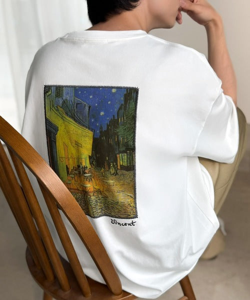 《ゴッホ絵画グラフィック》ステッチ刺繍MIXデザイン 高機能半袖Tシャツ【接触冷感・UVカット機能付き】【JaVaジャバコラボ】 jo1150093
