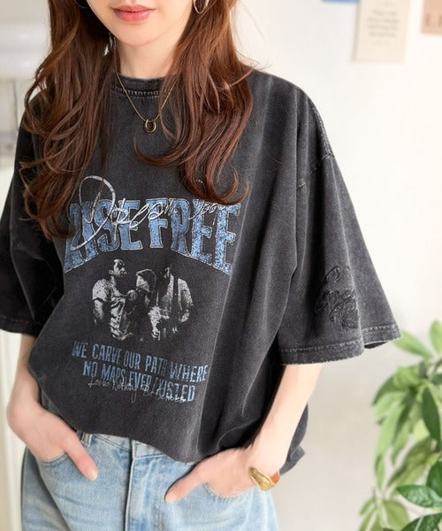 《JaVaジャバコラボ》キャッチーな個性派スタイル。綿100％前後2wayアシッドウォッシュビッグロックTシャツ(半袖） jv1260545