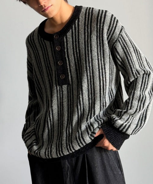 【Classical origin】ヘンリーストライプニット／Henley Striped Knit ao1020315