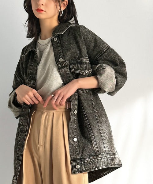 綿100％華奢見え叶う大人のヴィンテージ。ビッグシルエットデニムジャケット（オーバーサイズ） ce1010327