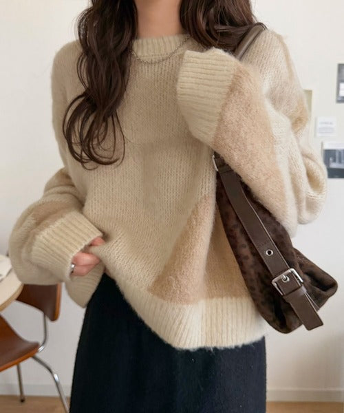 【mily bilet】きゅんモテニット♪柔らかな配色を、ふんわり軽やかに。ニュアンス柄短丈ニットプルオーバー mi1029208
