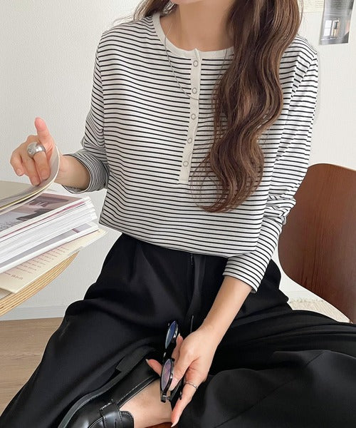 シンプルだからこそ、こだわりたい。シルケット加工ドット釦ヘンリーTシャツ（長袖） ce1020314