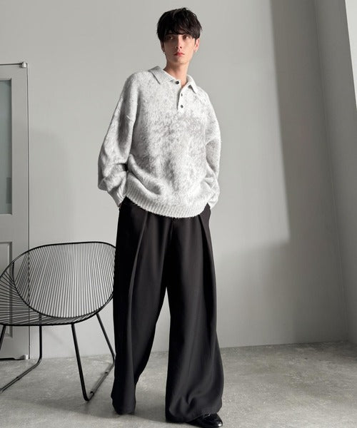 【Classical Origin】「まるで毛布。」モヘアライクシャギー素材ニットポロシャツ／Mohair-Like Shaggy Knit Polo Shirt co0780004