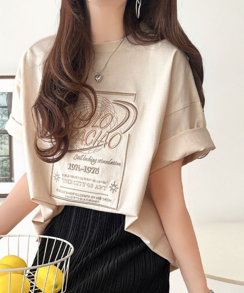《JaVaジャバコラボ》シンプル派にも推したい！綿100％グラフィック刺繍Tシャツ（半袖） jv1050356