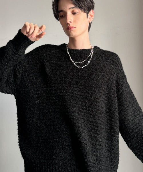 【Classical Origin】「優しさに包まれる。」ブークレー糸クルーネックニットトップス（長袖）/Boucle yarn crew neck knit top ao1020302
