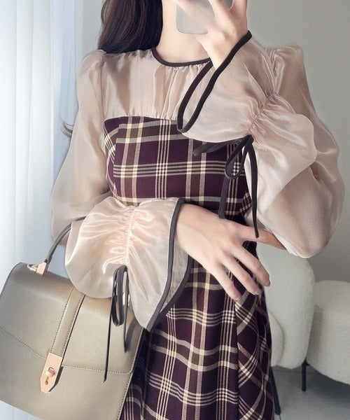 【mily bilet】上品でフェミニン。シャイニーシアードッキングIラインチェックワンピース mi1139046
