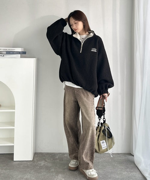 《Javaジャバコラボ》ボア素材×刺繍でおしゃれ上級者に格上げ♪アノラックハーフジッププルオーバー jv1260484
