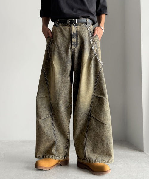 【Classical Origin】3D Tucked＆Darted Barrel-Leg Wide Denim／3Dタック＆ダーツデザインバレルレッグワイドデニム co1150057