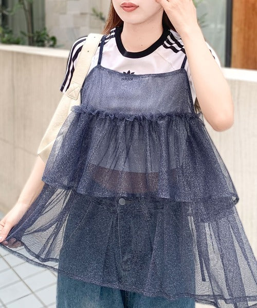 【mily bilet】大人の華やぎレイヤードアイテム。ラメチュールティアードキャミソール mi1149058