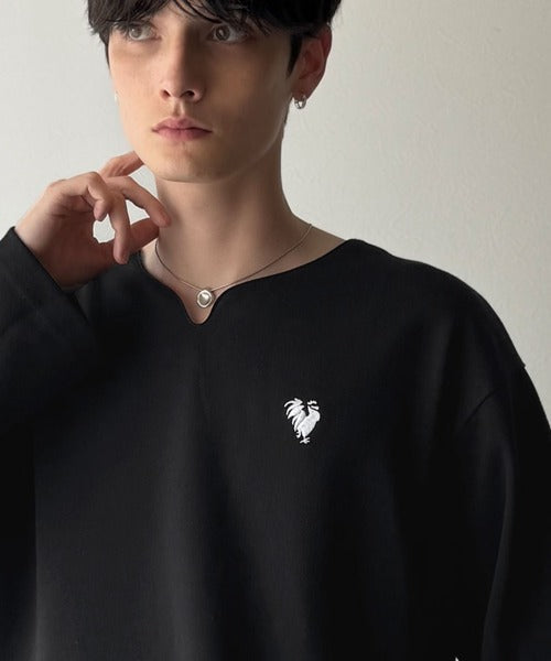 【Classical Origin】「着心地と、上質感と。」Soft Ponte V-Neck T-Shirt／ポンチ素材Vネック胸刺繍Tシャツ（長袖） co1150049
