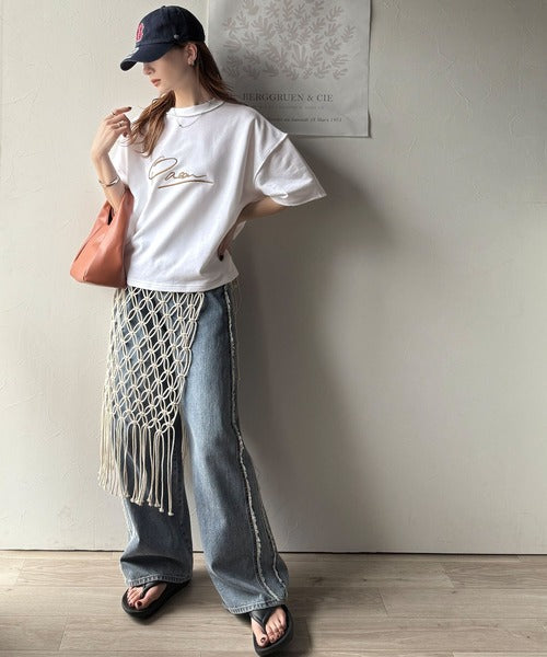 《JaVaジャバコラボ》大胆ロゴで魅せる。前後2way裏毛胸元PAEANロゴ半袖Tシャツ jv1260422