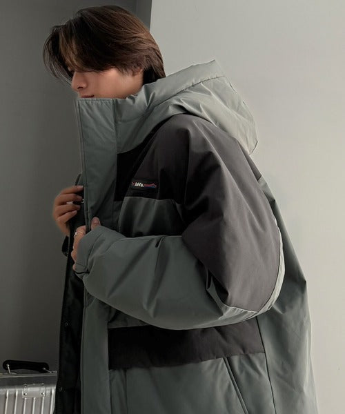 【防風・撥水・防汚機能付き】《JaVaジャバコラボ》マルチファンクション異素材切り替えオーバーサイズ中綿フーディジャケット jo0780023