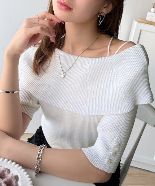 大人フェミニンな着こなし。オフショルリブニット(半袖) ce1020234