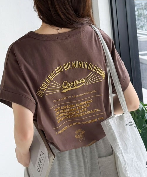 《JaVaジャバコラボ》背中で魅せる。バック刺繍フレンチスリーブTシャツ（半袖） jv1050358