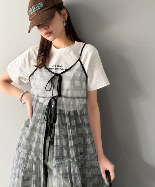 【mily bilet】大人の甘さを引き立てる。チェックチュールフリルティアードキャミワンピース mi1139078