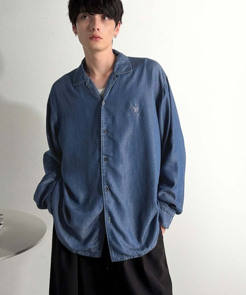 【Classical Origin】「至福のひととき。」ルーズフィットオープンカラーデニムシャツ（長袖）/Loose Fit Open Collar Denim Shirt co1150038