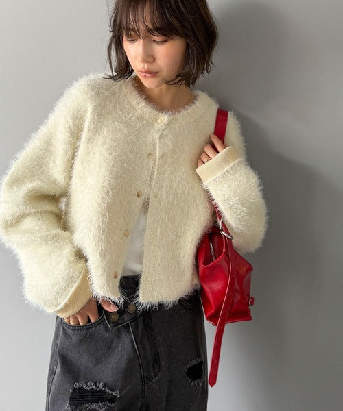 ふんわりとした優しい風合いが魅力的。前後2wayWフェイスフェザーショート丈カーディガン（長袖） ce1020283