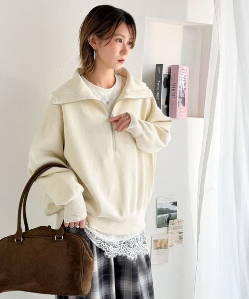 開けて、閉めてお洒落のアレンジ自由自在。ハーフジップオーバーサイズニット（長袖） ce1020372