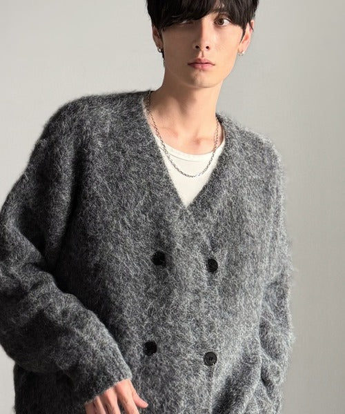 【Classical Origin】「アートな1着。」ミックスシャギー素材ダブルテーラードニットカーディガン／Mixed Shaggy Double-Tailored Knit Cardigan co0780011