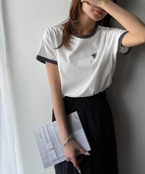 【sustaina+】デイリースタイルをアップデート。オーガニックコットン混 綿100％胸刺繍リンガーTシャツ ce1260400
