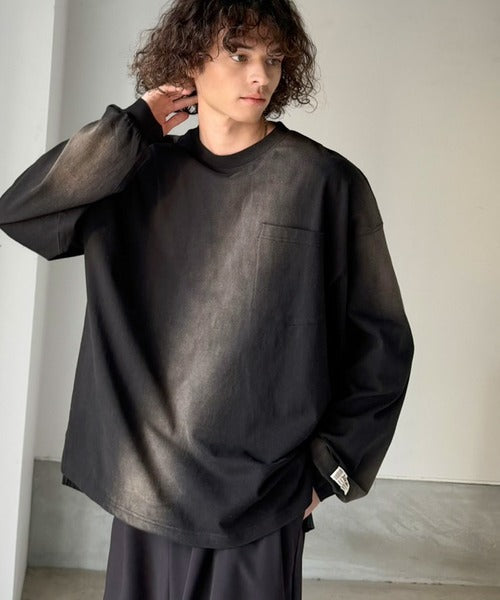 《JaVaジャバコラボ》垢抜け！大人のストリートstyleを作る。綿100％スプレーダイ加工オーバーサイズTシャツ（長袖） jv1020358