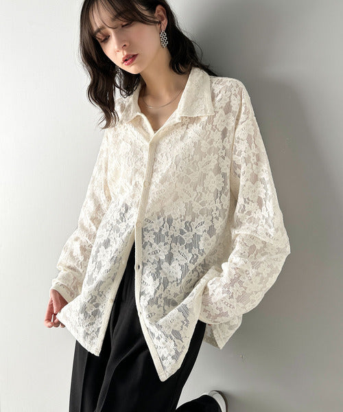 大人上品さが魅力◎ルーズシルエット 花柄レースオーバーシャツ（長袖） cm1240070