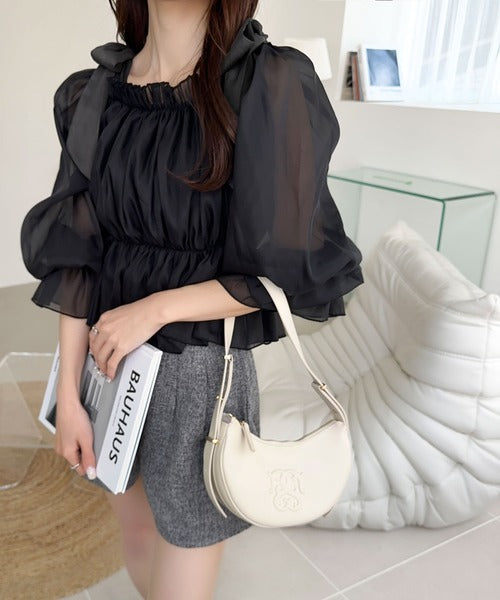 【mily bilet】大人愛され甘め主役級トップス。肩リボンオフショル２WAYオーガンジーブラウス(長袖) mi1359008