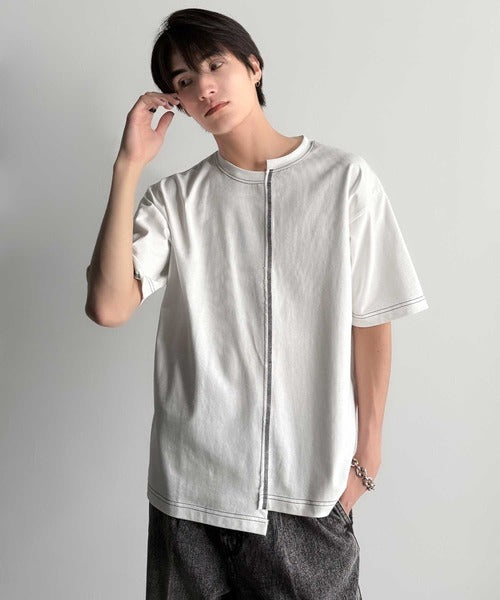 Asymmetric Stitch Design T-Shirt／アシンメトリーデザイン配色ステッチTシャツ co1150013
