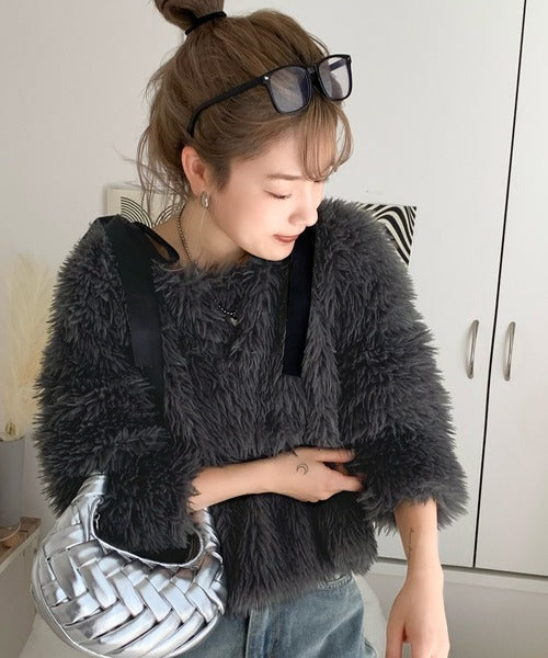 【mily bilet】冬の華やかトップス。オフショル２WAY肩リボンファートップス mi1019064