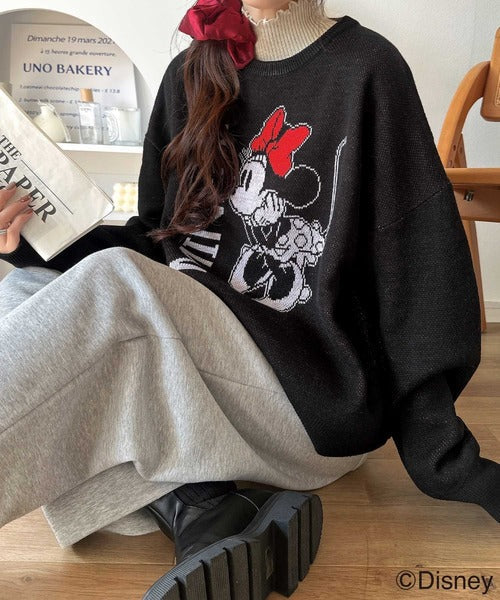 数量限定！存在感たっぷり、大人可愛い♪「ディズニー」「ミニー」ジャガードビッグシルエットニット ce1330065