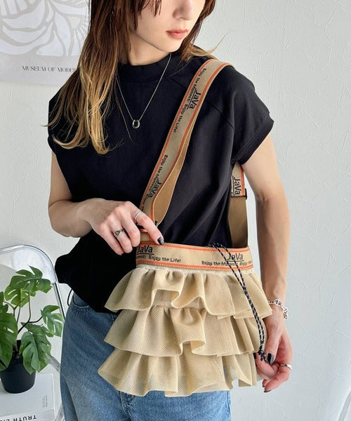 《Javaジャバコラボ》フェミニン&スポーティで可愛い。シアーフリル巾着ショルダーバッグ jv1159048
