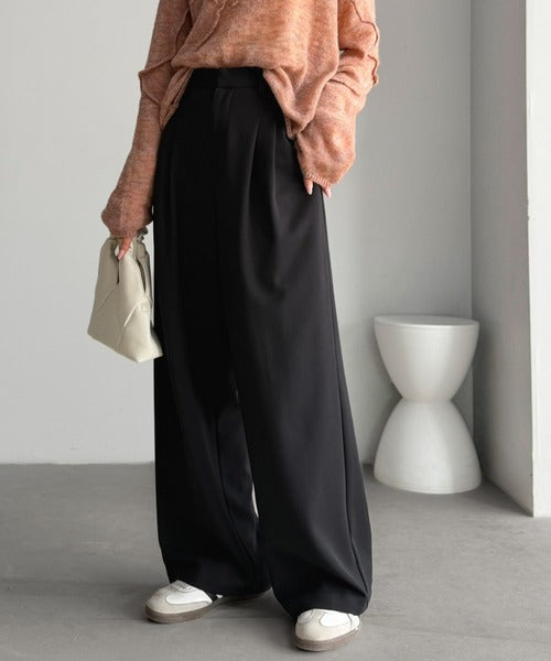 【UVカット・防シワ機能付き】ウォッシャブルですっきり美ライン。カットジョーゼット2タック美ライン脇ゴムスラックスパンツ ce0940266