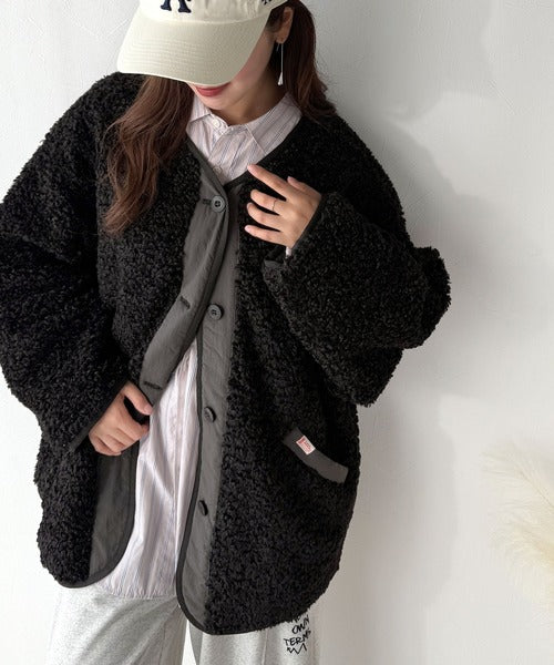 《JaVaジャバコラボ》オーバーサイズがトレンド！異素材切り替え配色ボアジャケット♪ アウター jv1265030